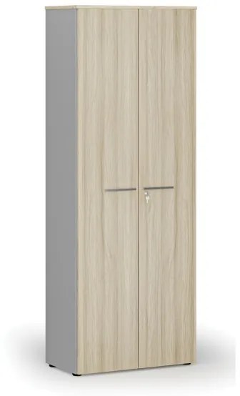 Kancelárska skriňa s dverami PRIMO GRAY, 2128 x 800 x 420 mm, sivá/dub prírodný
