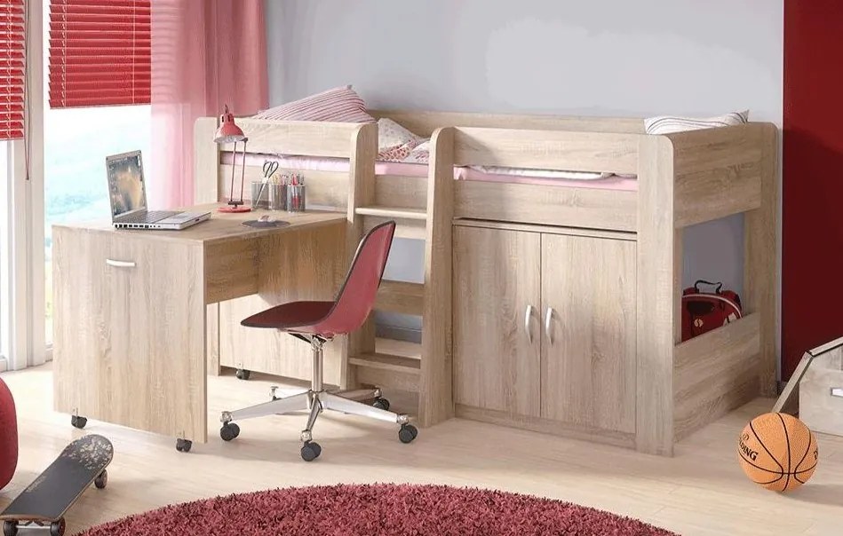 Detská poschodová posteľ so stolíkom FUNNY Farba: dub sonoma