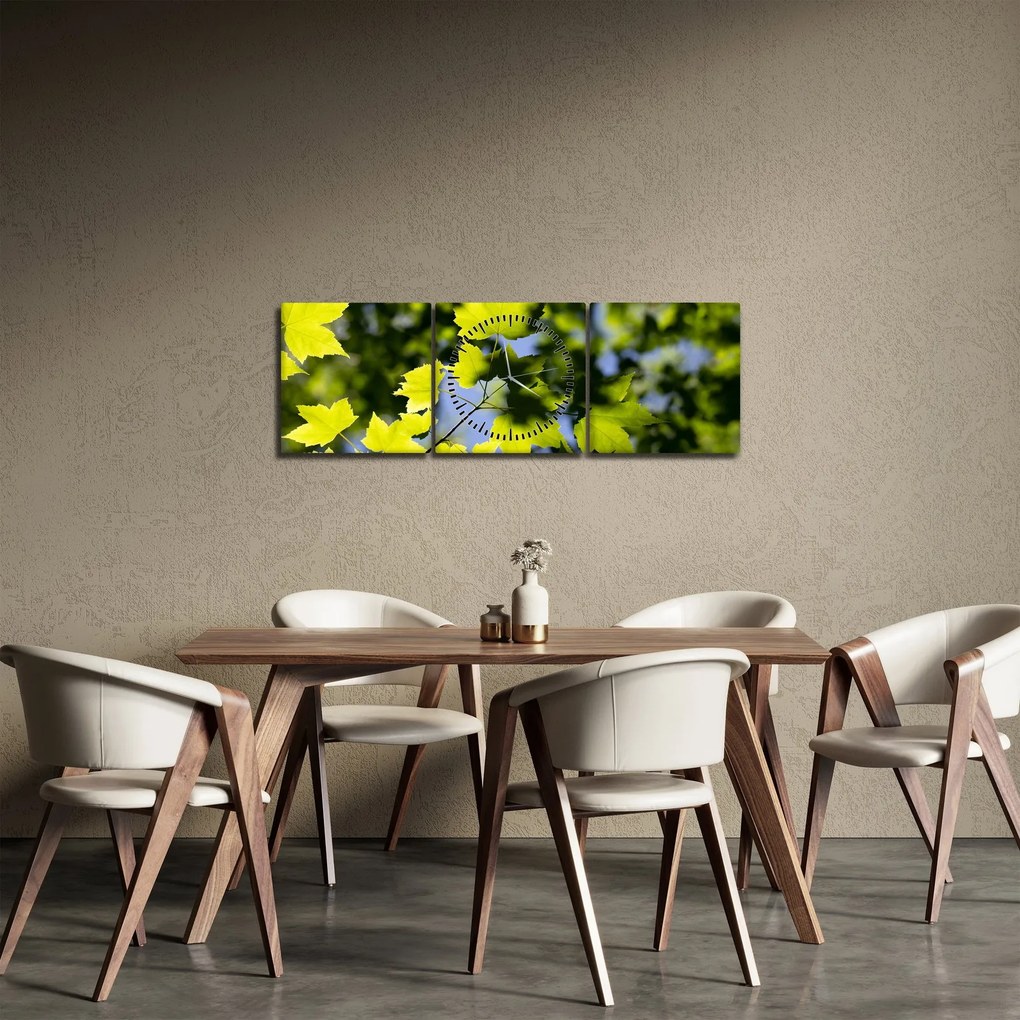 Obraz - javorové listy (s hodinami) (90x30 cm)