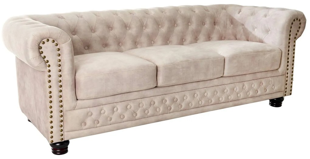 Dizajnová trojsedačka Chesterfield 200 cm šampanský zamat