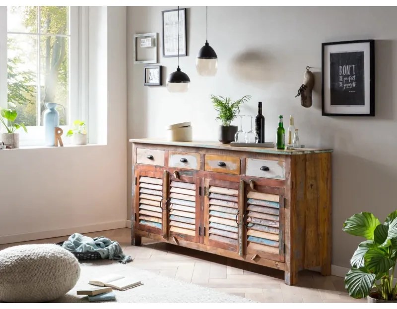 furniture-nabytek.cz - Masívna komoda Wakefield z recyklovaného dreva, lakovaná, viacfarebná – 182×45×90 cm