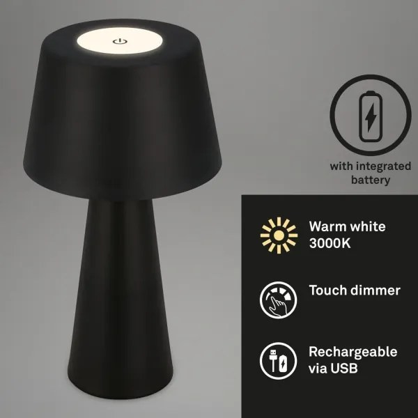 Brilo - LED Stmievateľná nabíjacia vonkajšia stolná lampa LED/3,5W/5V IP44 čierna