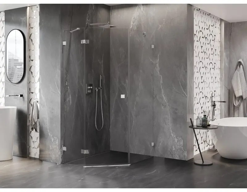 Mexen Lunar, päťuholníkový sprchový kút s ľavým sklonom 90 x 100 cm, 8mm číre sklo, chrómový profil, 831-090L-100P-01-00-L