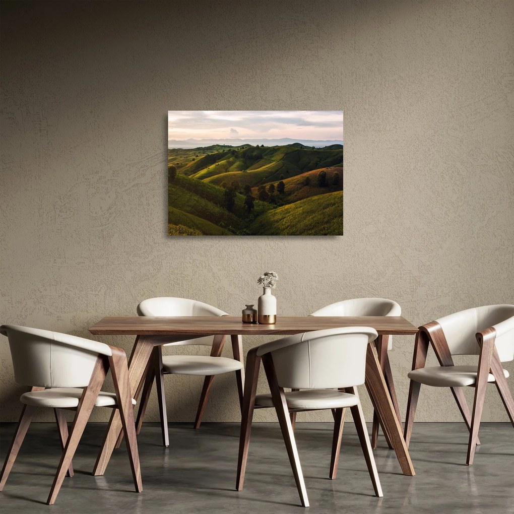 Sklenený obraz - Výhľad na thajské kopčeky (70x50 cm)