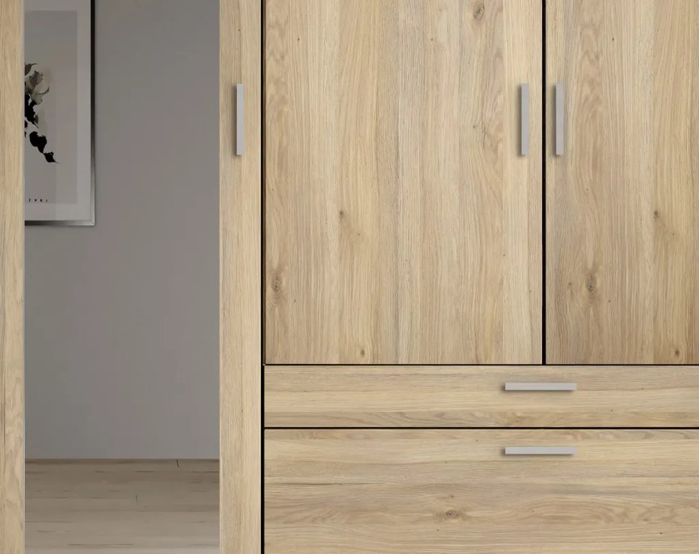 Šatníková skriňa so zrkadlom Vesala, 135 cm, dub mauvella