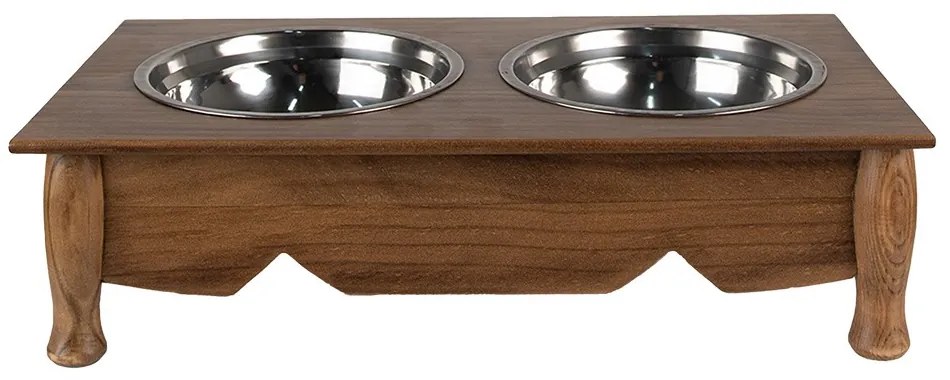 Misky pre zvieratá v hnedom antik drevenom stojane - 41*22*12 cm / 2*500 ml