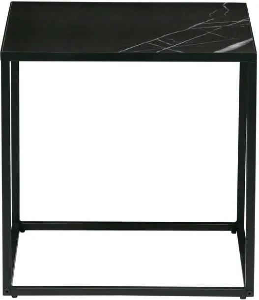 Čierny odkladací stolík s doskou v dekore mramoru vtwonen, 45 x 45 cm