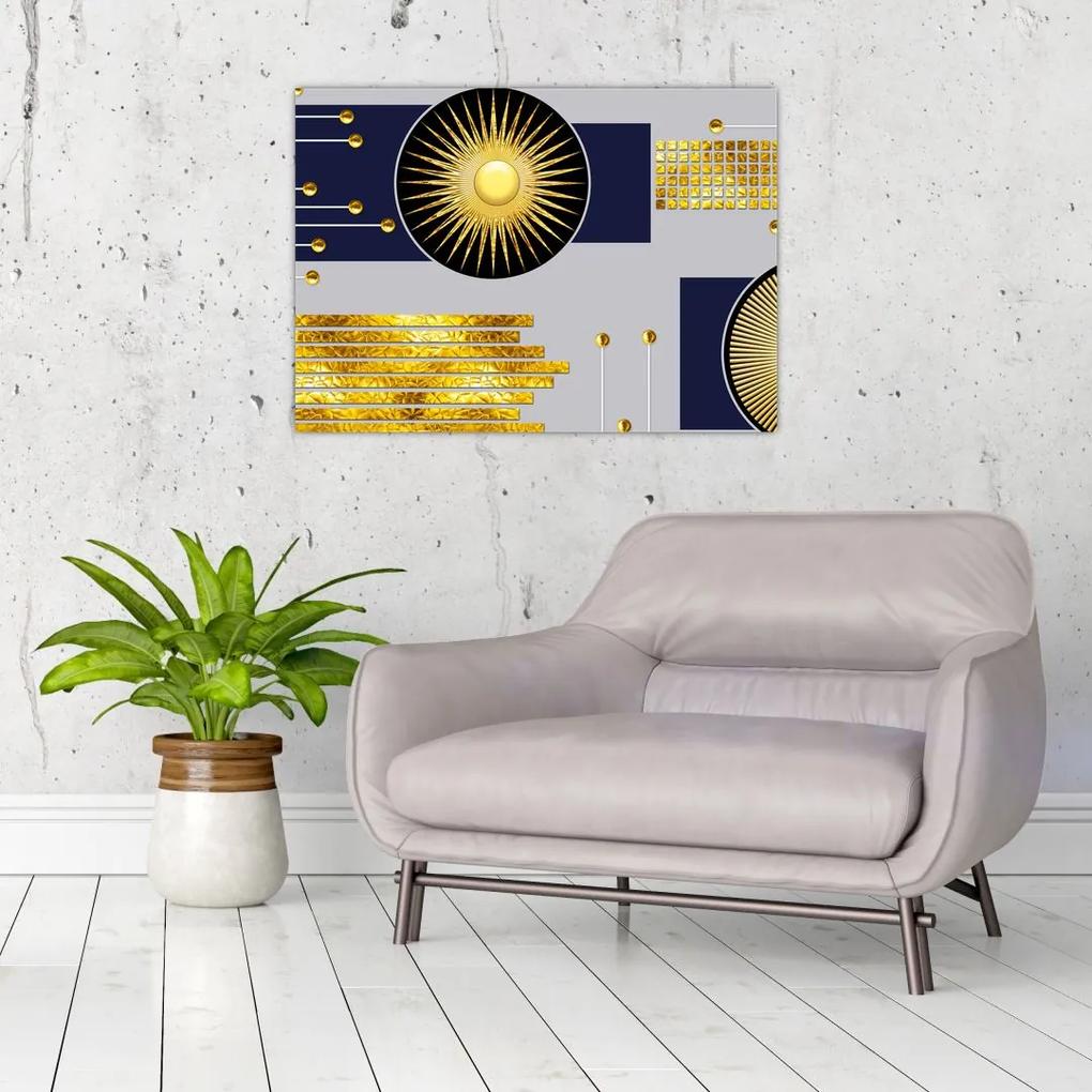 Sklenený obraz - Zlaté kruhy (70x50 cm)