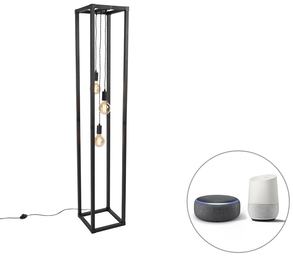 Inteligentná stojaca lampa čierna 3-svetlá vrátane Wifi G95 - Big Cage