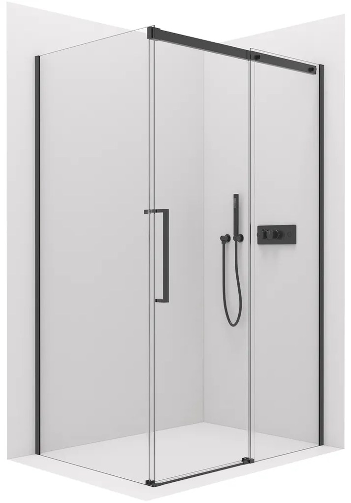 Cerano Lantono, sprchovací kút s posuvnými dverami 100(dvere) x 80(stena) x 195 cm, 8mm číre sklo, čierny profil, CER-CER-432950