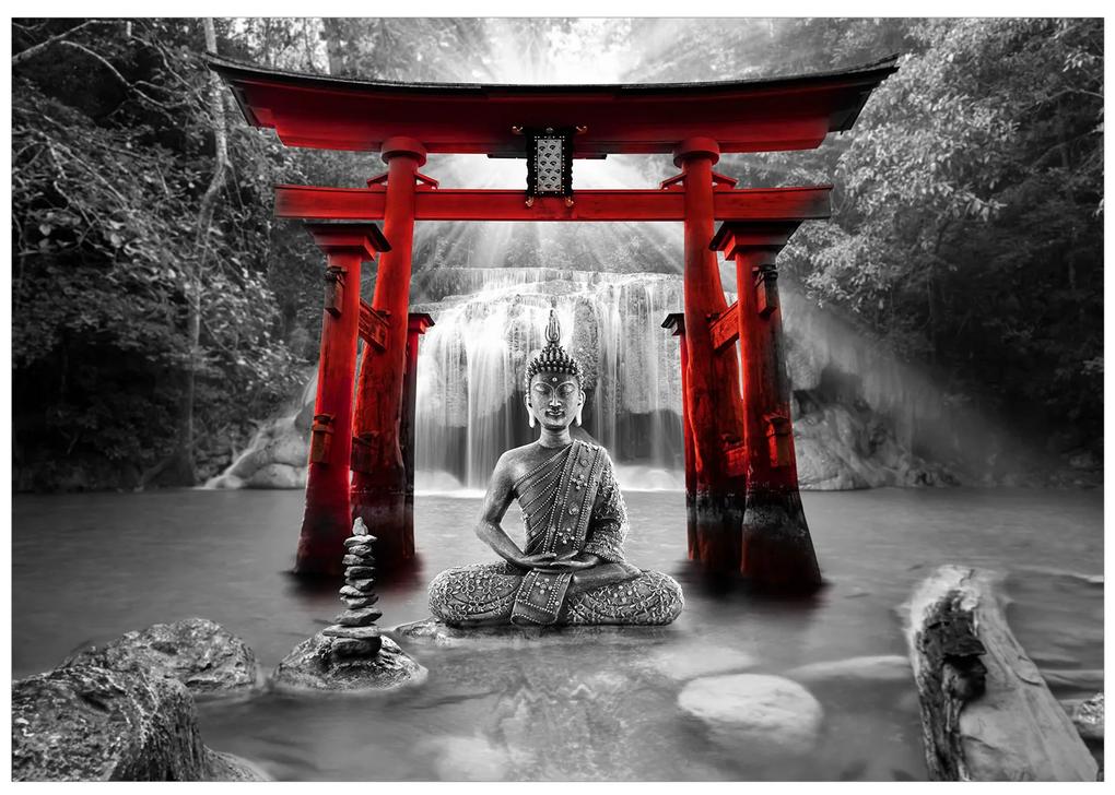 Artgeist Fototapeta - Buddha Smile (Red) Veľkosť: 100x70, Verzia: Standard