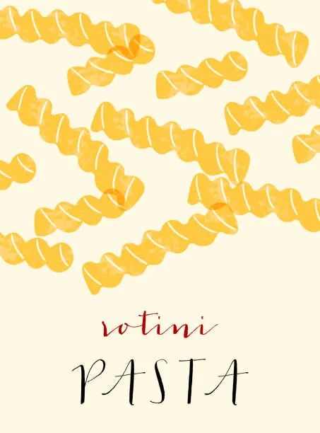 Ilustrácia Rotini Italian pasta. Rotini poster illustration., Alina Beketova