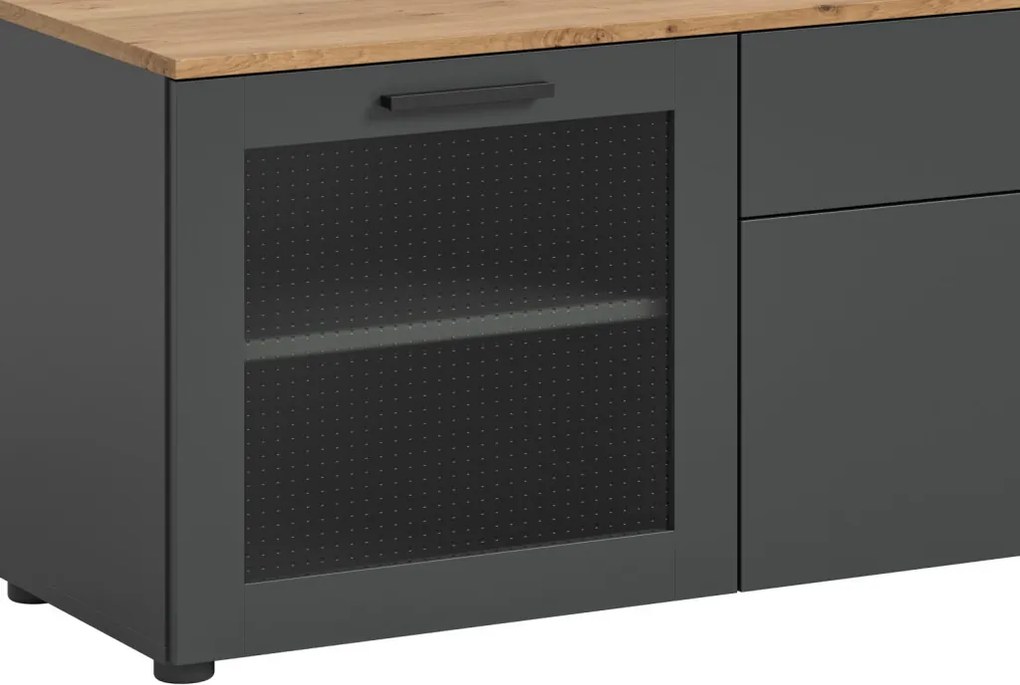 Široká TV skrinka Niklas, 185 cm, šedá/dub artisan