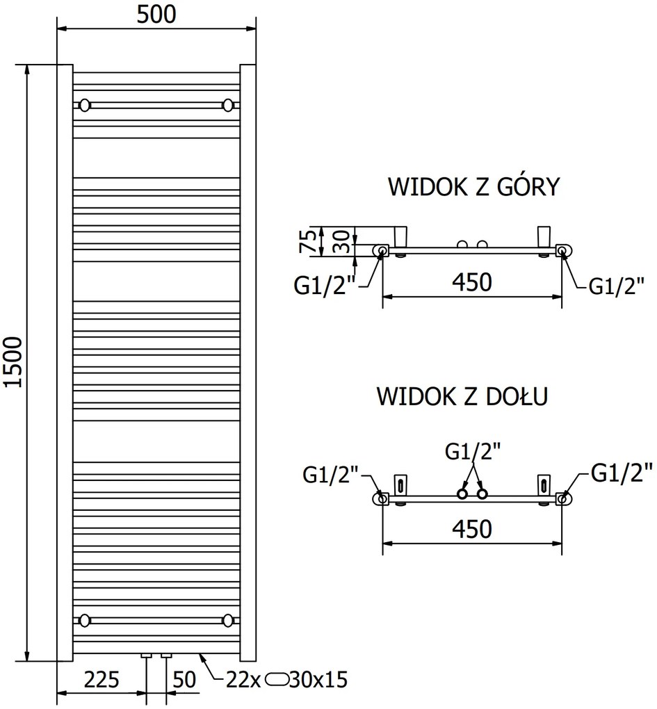 Mexen Hades, vykurovacie teleso 1500 x 500 mm, 693 W, čierna, W104-1500-500-00-70