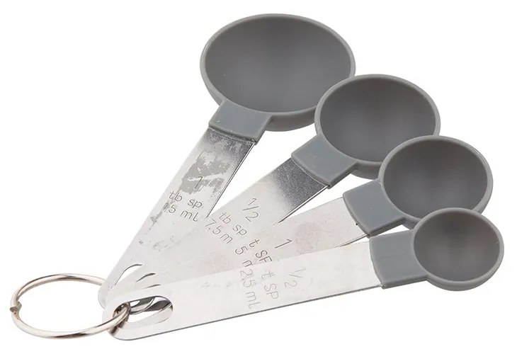 ALTOM Kuchynské odmerky do dóz, súprava 8ks s kovovým úchytom, sivé