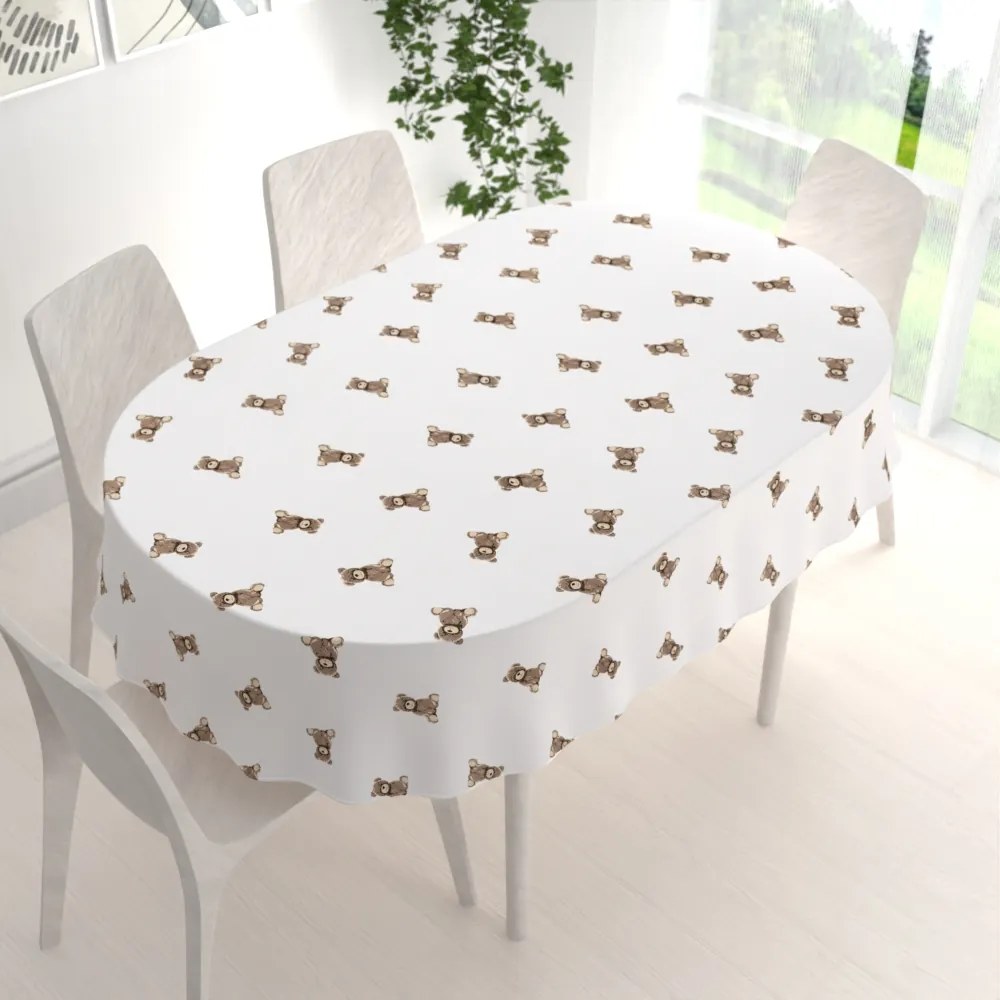 Biante Detský bavlnený oválny obrus Sandra SA-531 Medvedíky na bielom 140x180 cm