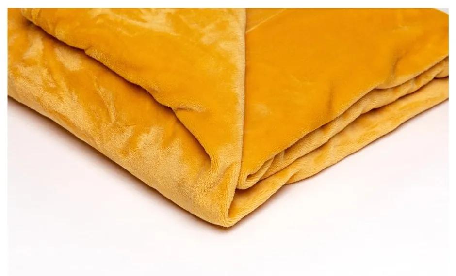 Medovožltá mikroplyšová deka My House, 150 × 200 cm