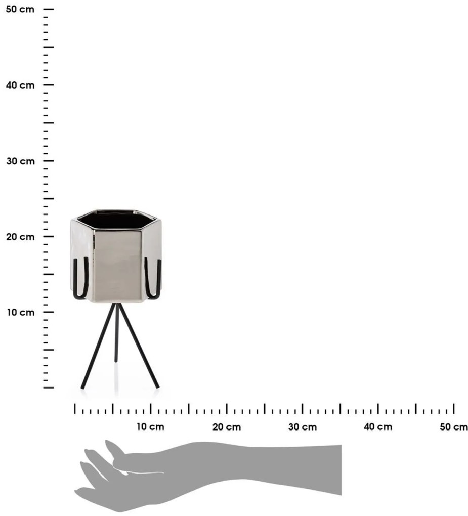 Sada 3 ks květináčů na stojanu SASHI stříbrná