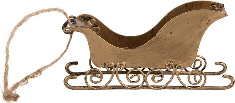 Zlatá antik vianočná ozdoba retro kovové sanel - 19*4*5 cm