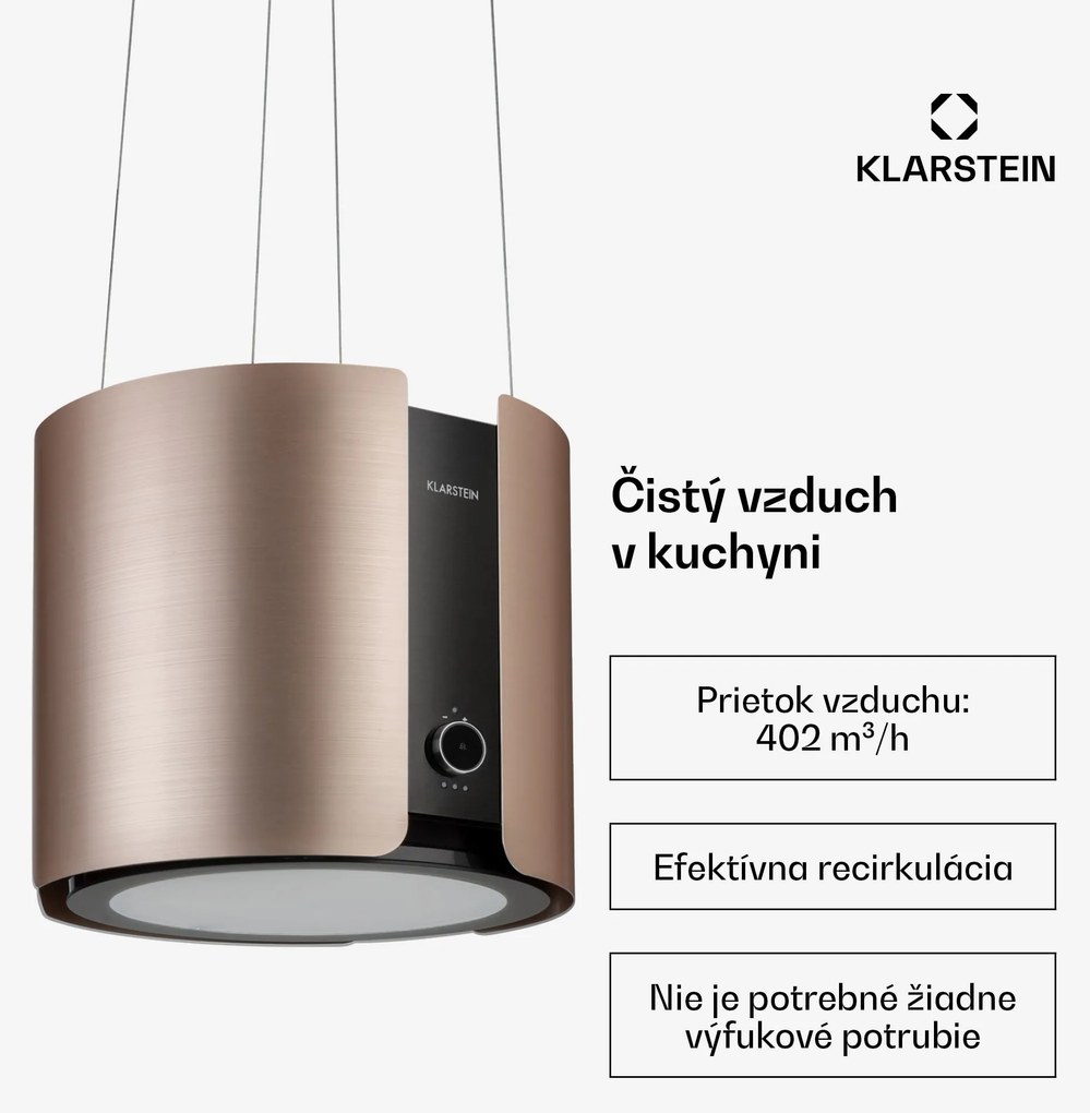 Klarstein Skyfall, digestor, 45 cm, ostrovčekový, 402 m³/h, LED, nehrdzavejúca oceľ, zlatý