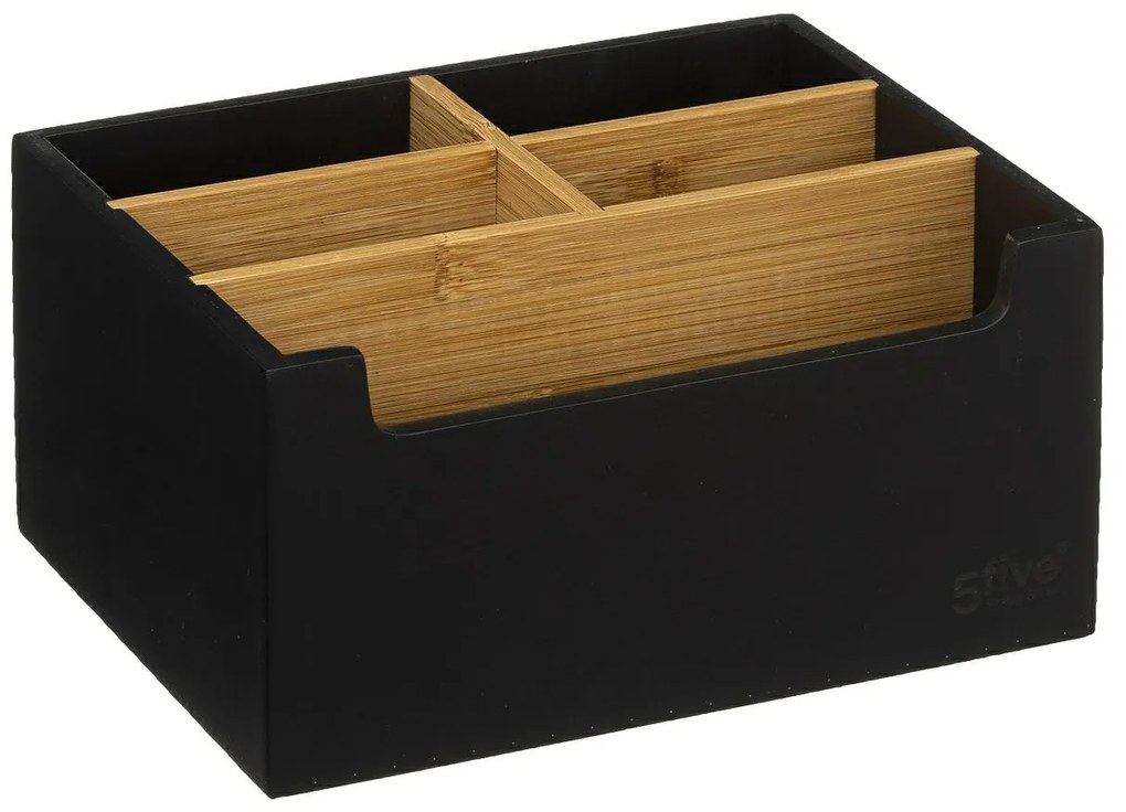 Kozmetický organizér Natureo 5, čierna/s drevenými prvkami