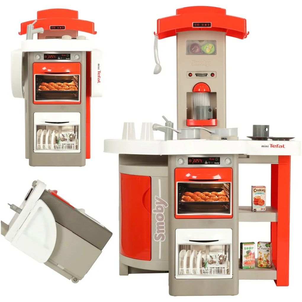 KIK Smoby Tefal OpenCook, elektronická skladacia kuchynka pre deti, červená so zvukom