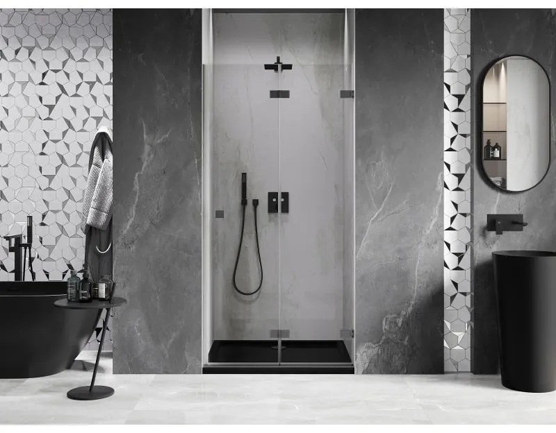 Mexen, Mexen Lunar-F pravé sklápacie sprchové dvere 65 cm, transparentné, pištoľový kov - 836-065-000-95-00-P