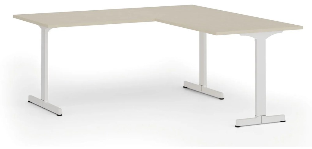 Kancelársky stôl PRIMO BETA L, 1800 x 1800 mm, biela podnož, breza