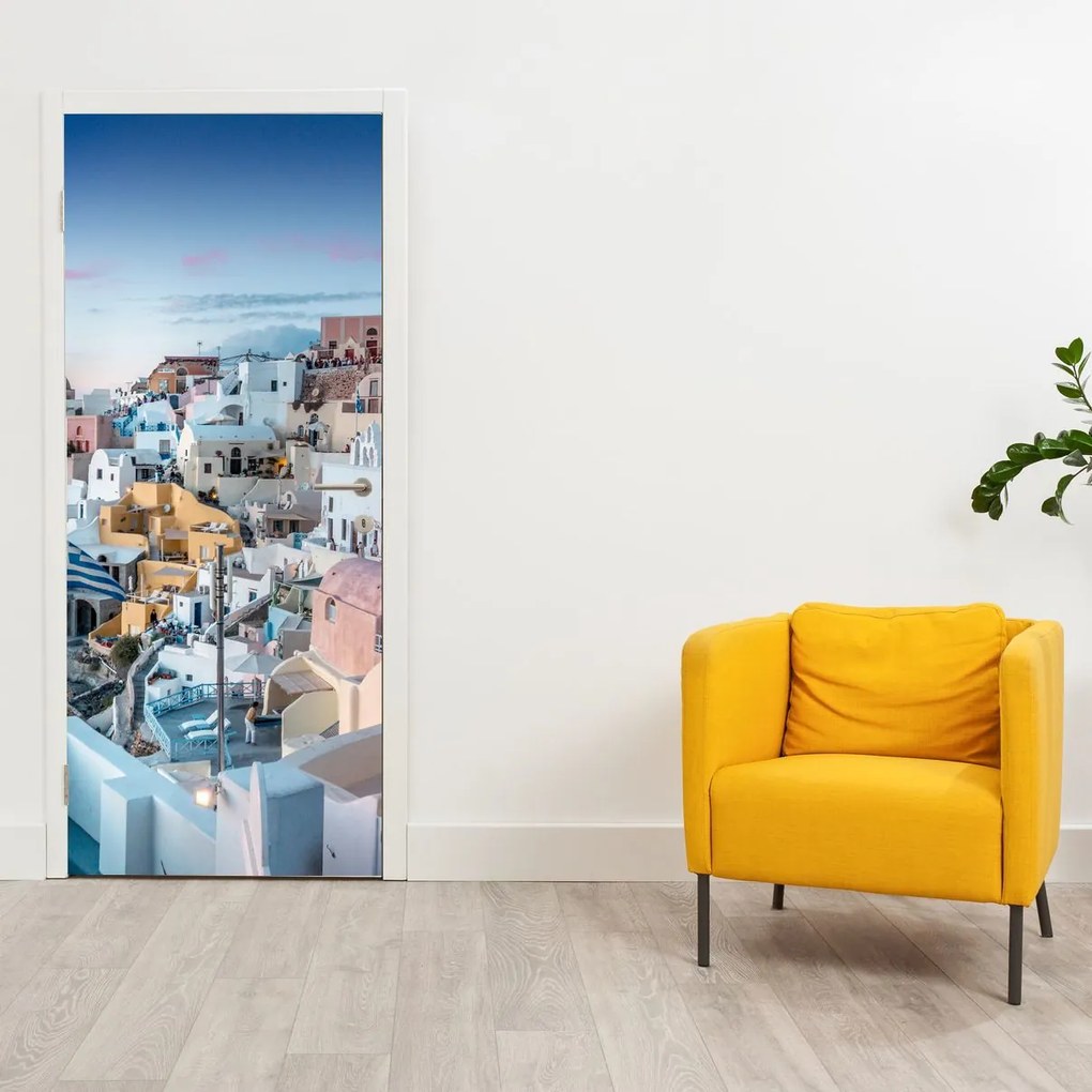 Fototapeta na dvere - Stmievanie v Santorini (95x205cm)