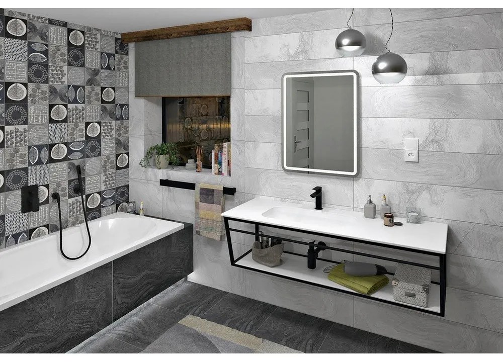 Biely/čierny kovový závesný podstavec pod umývadlo 218x40 cm Aruba – Sapho