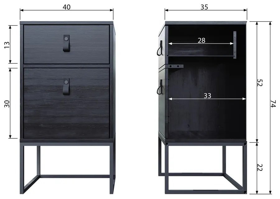 Čierny nočný stolík so zásuvkou a dvierkami WOOOD Zola