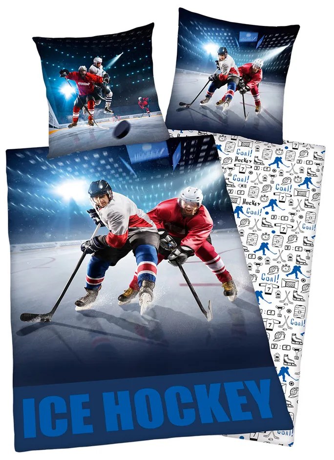 Herding Bavlnené obliečky Ice Hockey, 140 x 200 cm, 70 x 90 cm