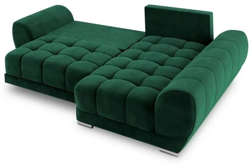 Tmavozelená rozkladacia rohová pohovka so zamatovým poťahom Windsor & Co Sofas Nuage, pravý roh