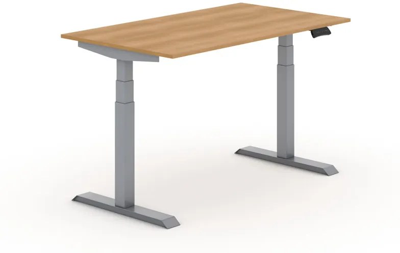 Výškovo nastaviteľný stôl PRIMO ADAPT, elektrický, 1400x800x625-1275 mm, buk, sivá podnož