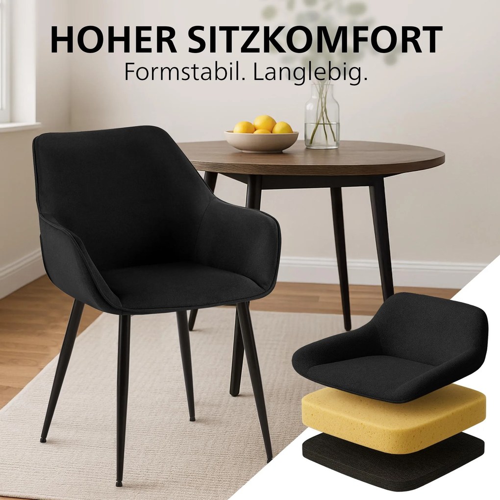 Sada 2 ks jedálenskej stoličky Luena látka - čierna