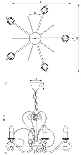 Luster na reťazi MAURO 5xE14/60W/230V
