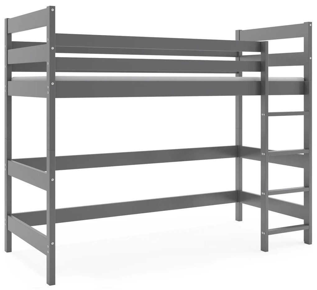 Vyvýšená posteľ z masívu ANTRESOLA 200×90 cm – grafitová