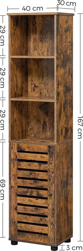 Vysoká skrinka s 3 otvorenými priehradkami, rustikálna hnedá