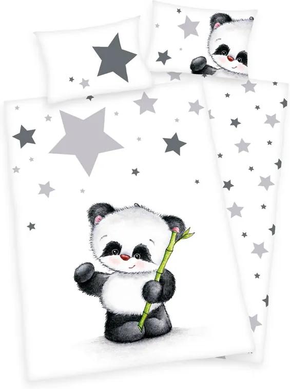 HERDING Obliečky do postieľky flanelové Panda Bavlna Flanel 100/135, 40/60 cm