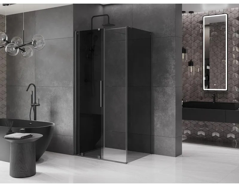 Mexen Velar, sprchový kút s posuvnými dverami 130 x 80 cm, 8mm šedé sklo, brúsený grafit, 871-130-080-41-95