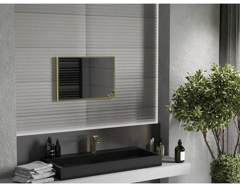 Mexen Loft, obdĺžnikové kúpeľňové zrkadlo 60 x 40 cm, farba rámu zlatá lesklá, 9852-060-040-000-50