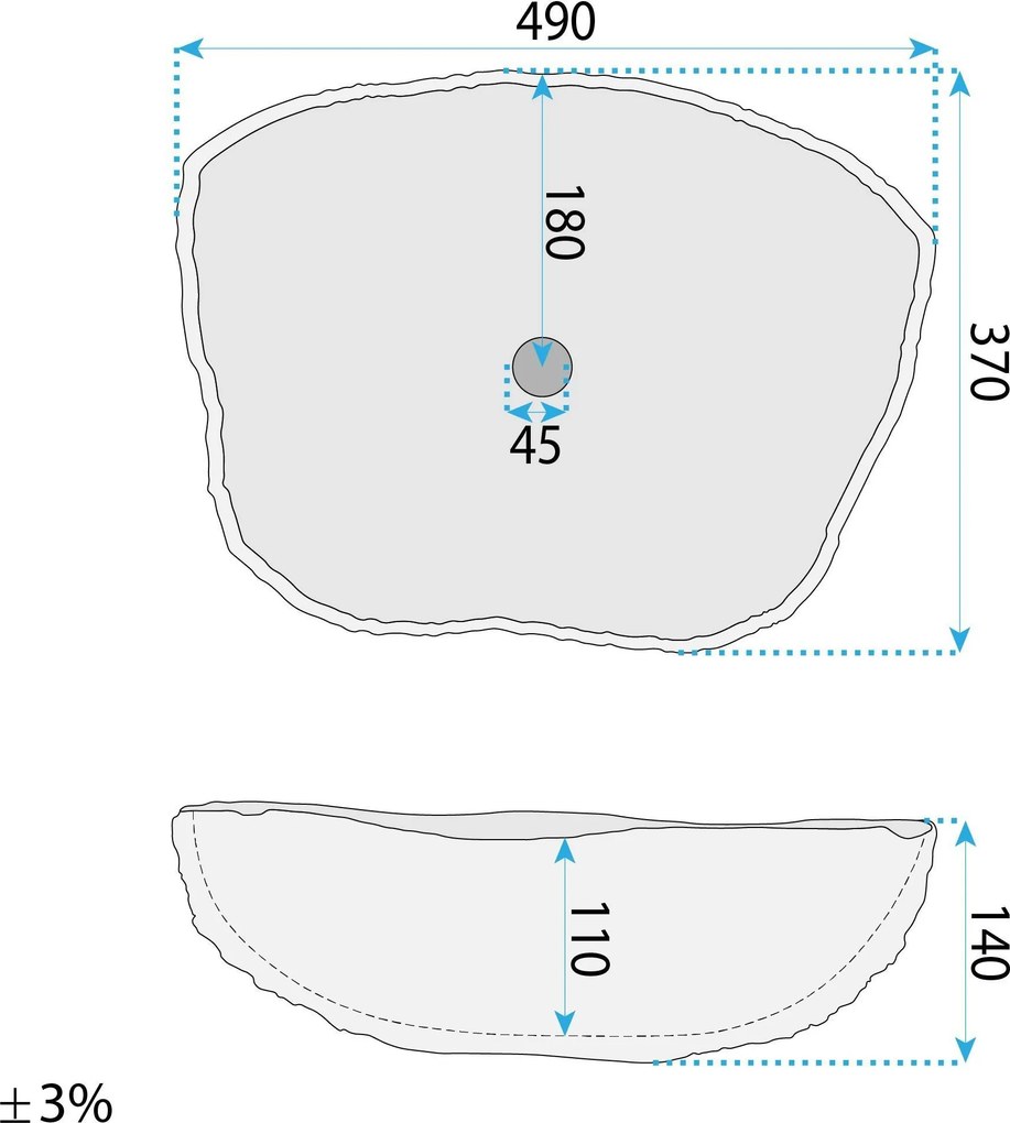 Rea Isla Aiax, asymetrciké umývadlo na dosku, 490x370x140mm, imitácia kameňa, REA-U3222