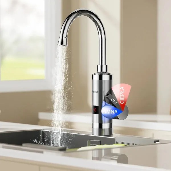 Prietokový ohrievač vody s LED displejom 3000W/230V IPX4 nerezová oceľ