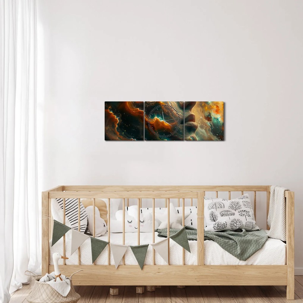 Obraz - Tvár vo vesmíre (s hodinami) (90x30 cm)