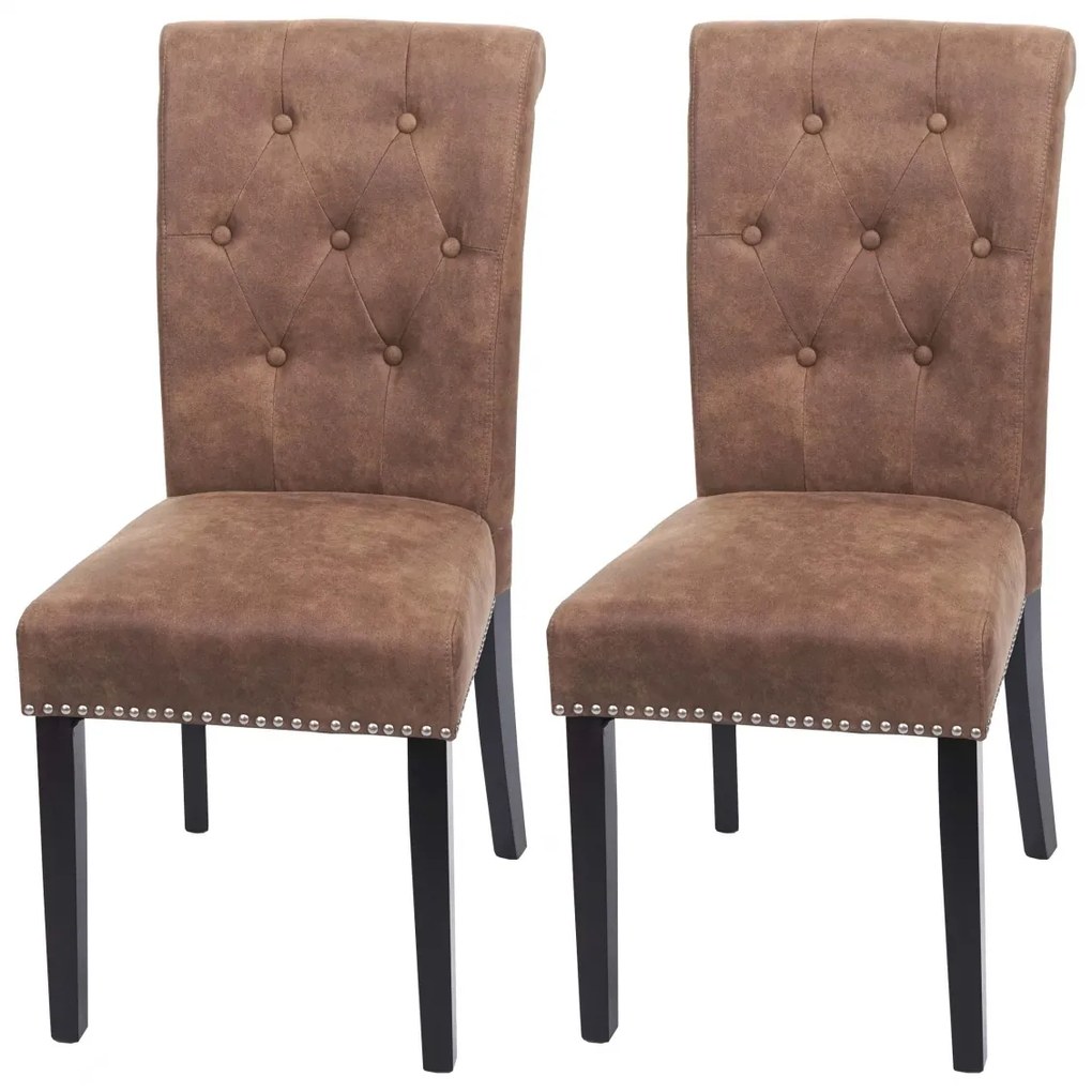 2x Jedálenská stolička Chesterfield 2, tmavé nohy, látka - Hnedá