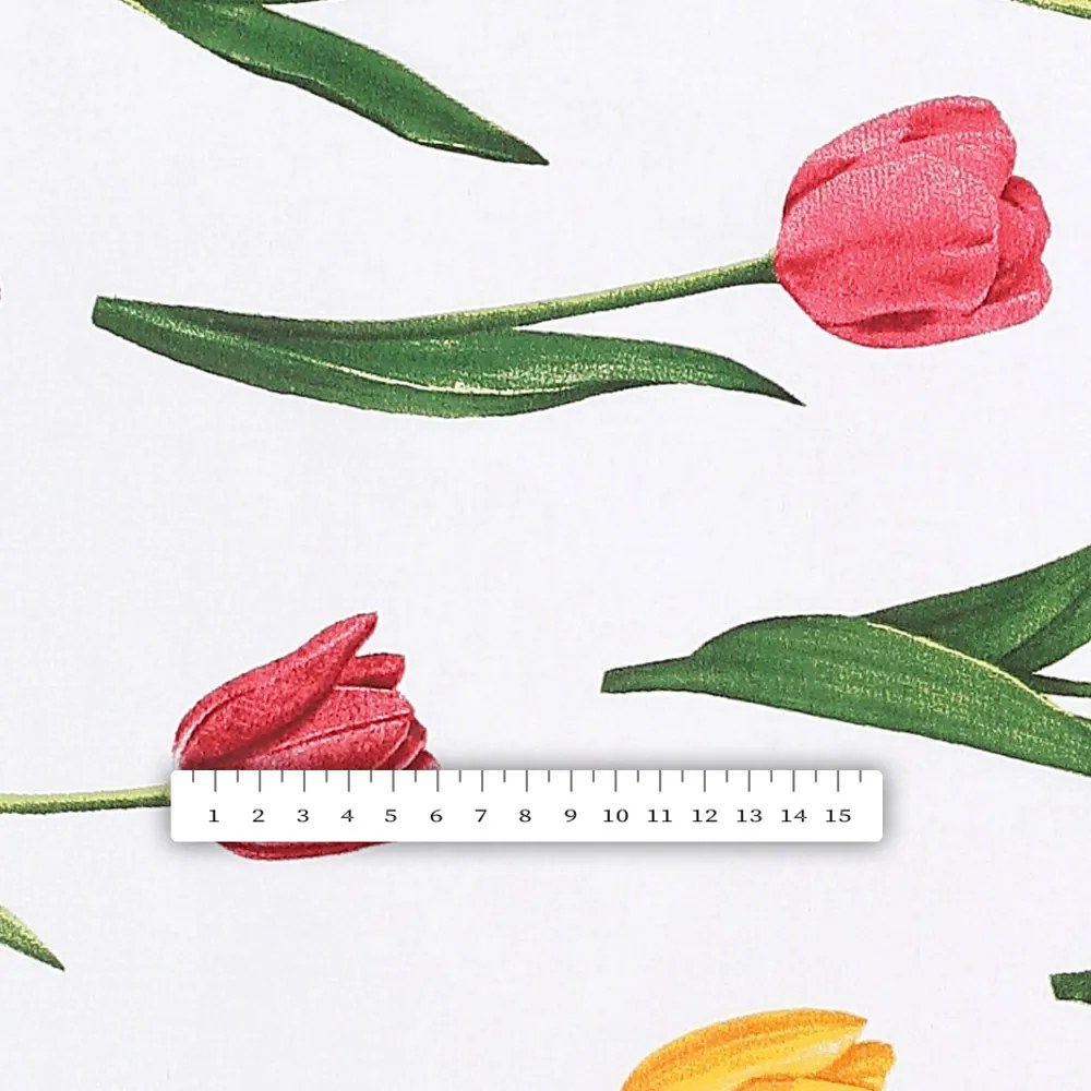 Biante Bavlnený štvorcový obrus Sandra SA-506 Tulipány na bielom 130x130 cm