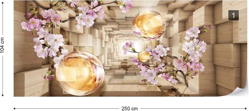 Fototapeta GLIX - 3D Tunnel Cherry Blossom Flowers + lepidlo ZADARMO Vliesová tapeta  - 250x104 cm