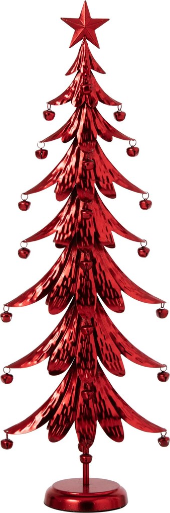 Červený veľký kovový stromček s rolničkami Christmas Tree XL - 25 * 13 * 78,5 cm