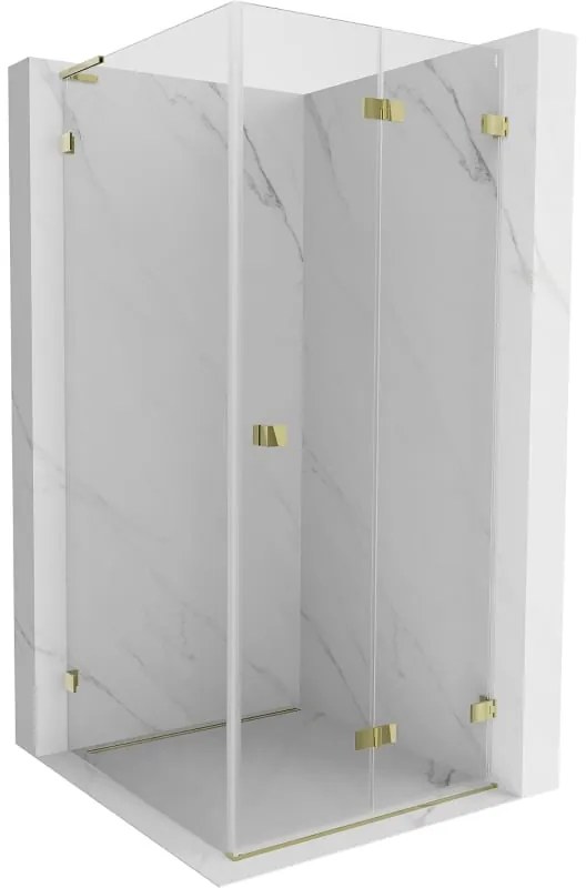Mexen Lunar-F L, sklápací sprchový kút pravý 80 x 80 cm, 8mm číre sklo, zlatý profil, 836L-080-080-50-00-P