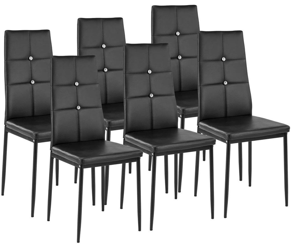 tectake 402541 6 jedálenských stoličiek, ozdobné kamienky - černá